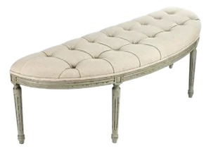 Louis Demilune Curve Tufted Bench - Linen Cotton / Sage Gray Painted Frame
