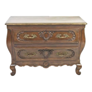 Baker French Louis Xv Style Carved Walnut 2-drawer Commode Chest