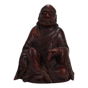 Old or Antique Japanese Wooden Figurine of a Buddhist Monk
