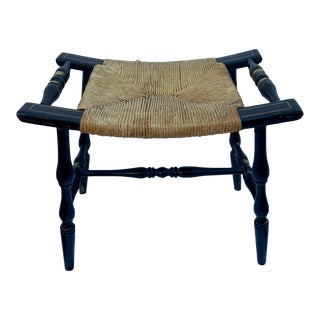 1940s Vintage Gold and Black Hitchcock Style Bench With Rush Seat For Sale