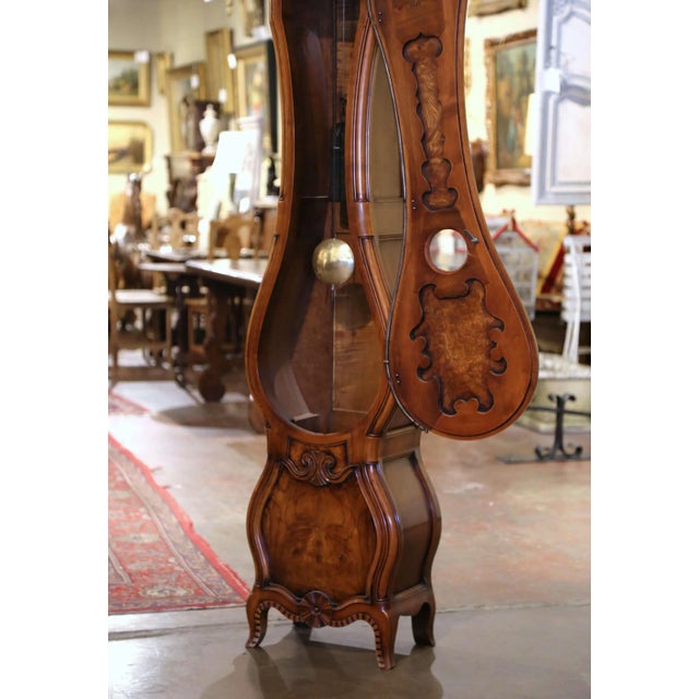 French Late 20th Century French Louis XV Burl Walnut Horloge Bressane Clock For Sale - Image 3 of 13