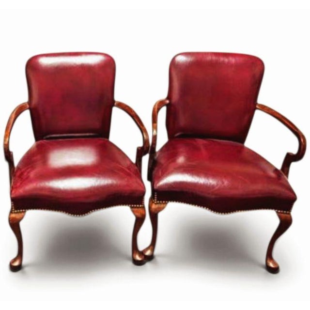 Elevate Your Executive Office With This Stunning Pair of Leathercraft Georgian Mahogany Armchairs For Sale - Image 11 of 12