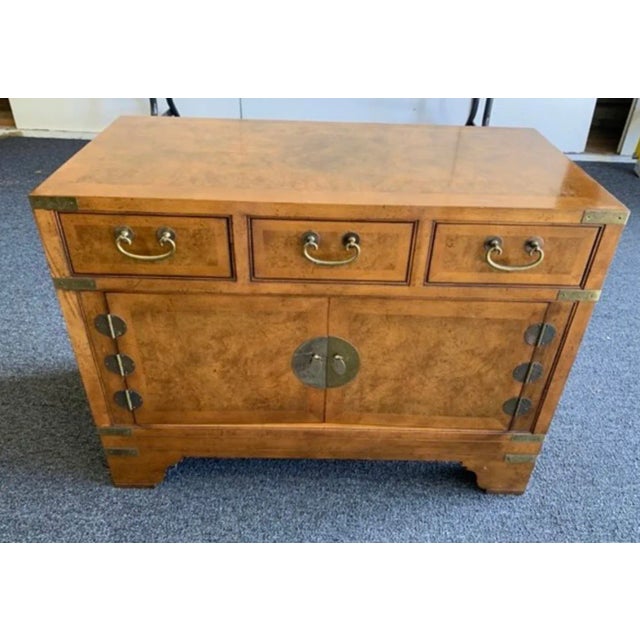 Mid Century Baker Campaign Burled Walnut Nightstand For Sale - Image 9 of 9