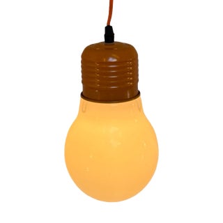 Oversized Bulb Lamp in Milk Glass with Ceiling Canopy and Wiring For Sale
