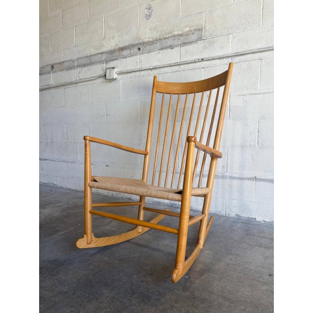 Mid-Century Modern In Style of Hans Wegner FDB Møbler Beechwood High Back Rocking Chair Danish Mid-Century Modern 1960s For Sale - Image 3 of 10