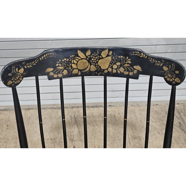 Black Hitchcock Style Windsor Arm Rocking Chair Harvest Stencil Gold Accents For Sale - Image 4 of 8