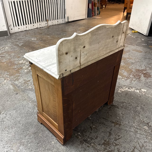 Oak Washstand Marble Top + Backsplash, Antique For Sale In San Francisco - Image 6 of 12
