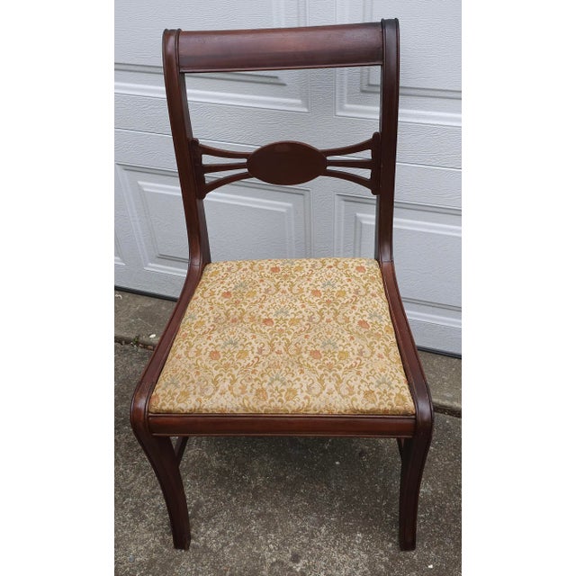 Pair of Early 20th Century Duncan Phyfe Style Mahogany & Upholstered Side Chairs For Sale - Image 9 of 11