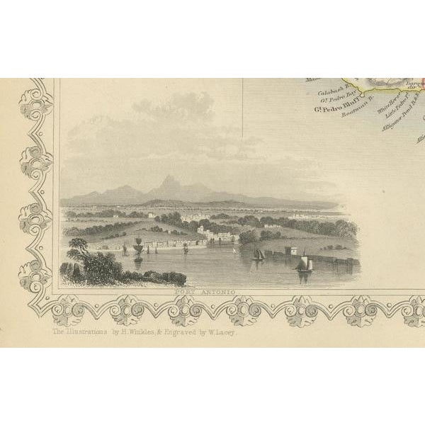 This original antique map of Jamaica is part of the renowned series created by the Tallis Company, known for their...