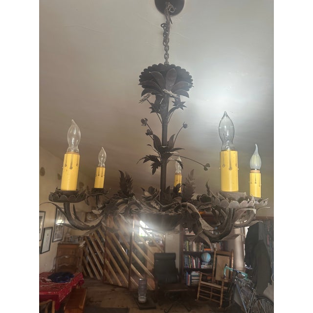 Early 20th Century Ornate Leaf Gilt Iron Chandelier For Sale - Image 4 of 10