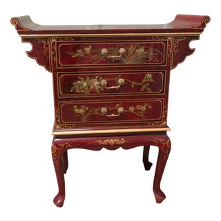 Chinoiserie Red Lacquer Temple Cabinet, 1980 For Sale