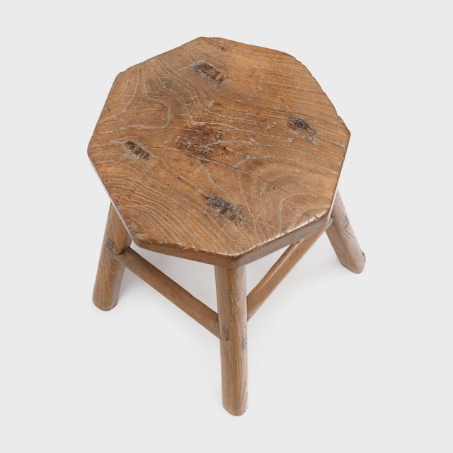 Rustic Pair of Antique Chinese Lucky Eight Stools, Early 20th Century For Sale - Image 3 of 8