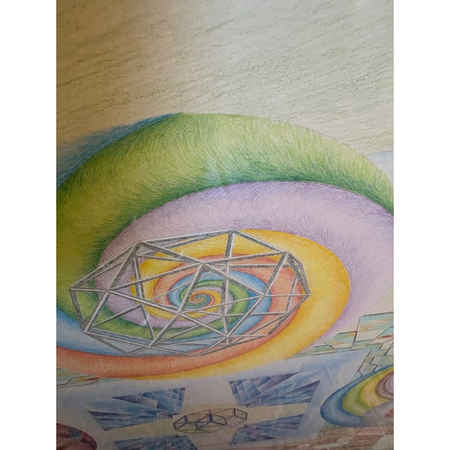 “Celestial Realities” 1972 Ivar Zapp Large Prismacolor Geometric Drawing Vorpal Gallery Sf For Sale - Image 4 of 9