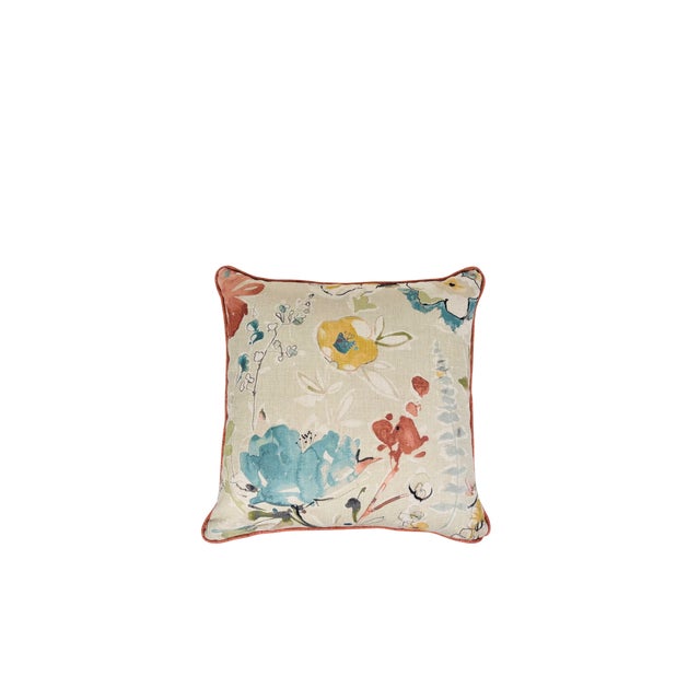 Custom Made Pair of 20” Pillows crafted by Stitches Atelier with a beautiful watercolor motif of fruit and flowers. Each...