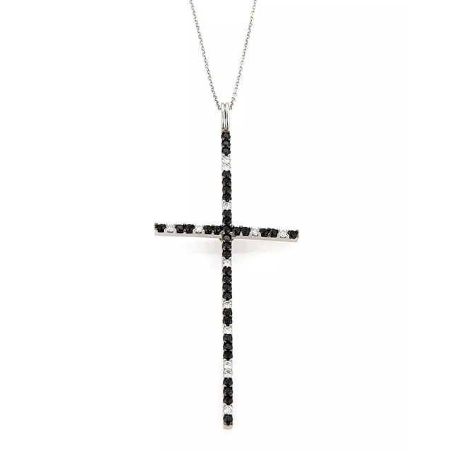 Contemporary Roberto Coin Diamond & Black Sapphire 18k Gold Large Cross Pendant Necklace For Sale - Image 3 of 7