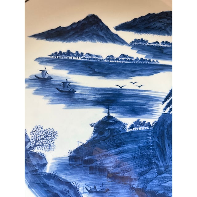 1970s Vintage Japanese Kazan Kiln Arita Ware Blue & White Landscape Plate – Otagiri Japan For Sale - Image 5 of 11
