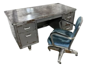 McDowell & Craig Vintage Mid Century Modern Metal Tanker Desk & Chair