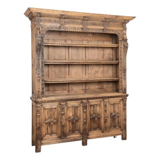 19th Century French Bleached Oak Bookcase Display Cabinet For Sale