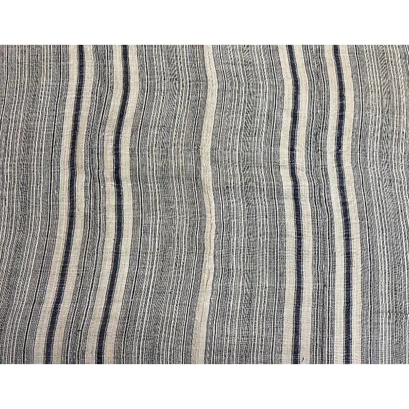 Vintage Linen Fabric Fragment, Natural Linen and Navy Colors Stripe For Sale
