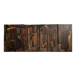 Rebeca Mendoza, Argentine Abstract Constructivist Quadriptych Oil Painting Latin American Woman, 1990