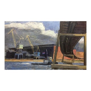 1980s Oil Painting Harbor Semenov Alexander Ivanovich For Sale