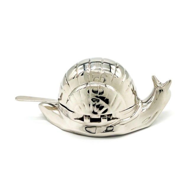 Arthur Court Mid-Century Silver-Plated Snail Caviar/ Butter Dish With Glass Liner & Spoon – Whimsical / Hollywood Regency For Sale - Image 4 of 12