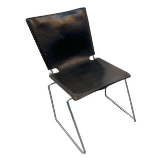 'Pelle' Leather and Metal Armless Dining Chair Attributed to Toyoda Hiroyuki for Icf For Sale