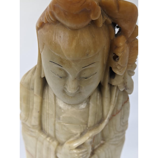 Early 20th Century Early 20th Century Chinese Carved Soapstone Guanyin Table Lamp For Sale - Image 5 of 18