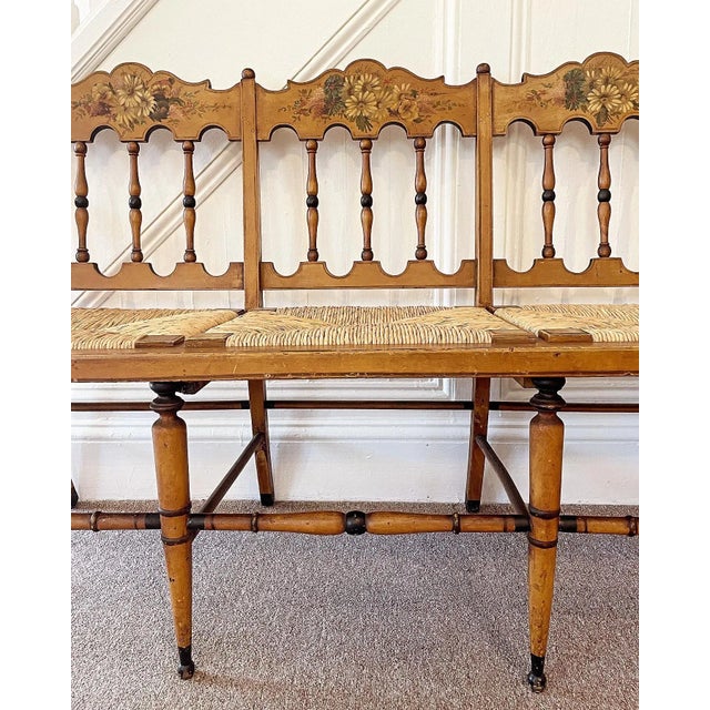 Late 19th Century Late 19th Century American Painted Rush Seat Bench For Sale - Image 5 of 10