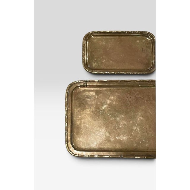 Mid-Century Modern 1959 Faux Bamboo Brass Tray Set From India For Sale - Image 3 of 5