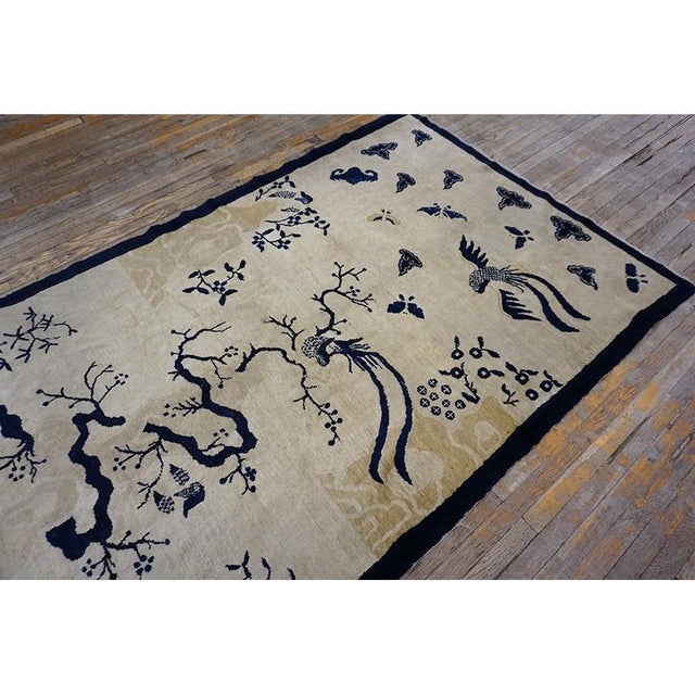 Beige 1920s Ivory Scenic Bird of Paradise Antique Chinese Bat Cloud Band Peking Rug For Sale - Image 8 of 11
