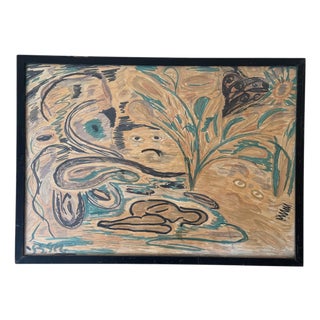 Scandinavian Artist, Symbolist Composition, 1960s-1970s, Watercolor For Sale