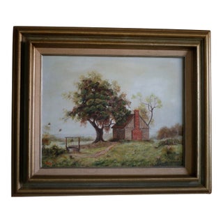 1970s Bucolic Country Cottage Oil Painting by Einstein in Multi-Layer Gilt Frame For Sale
