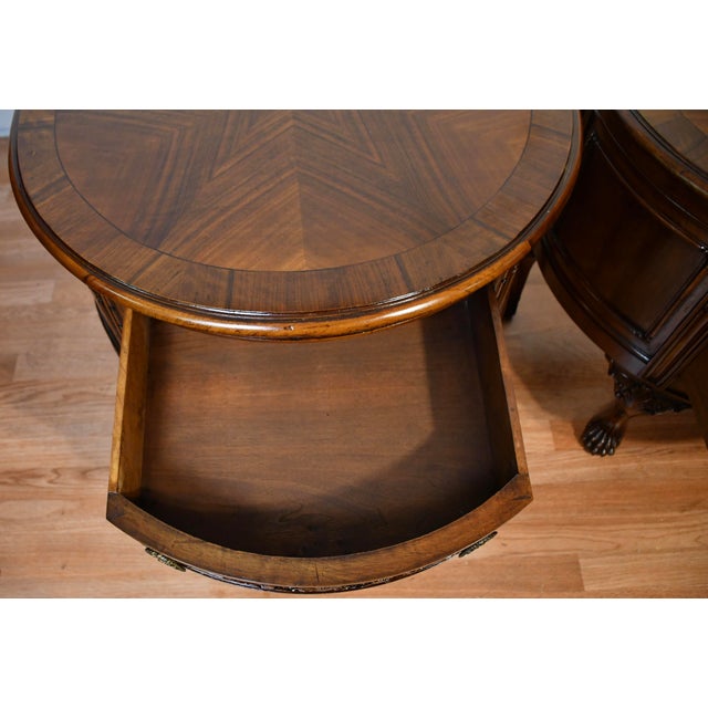 1930s Pair of French Carved Walnut Nightstands / Bedside Tables / Side Tables For Sale - Image 10 of 18