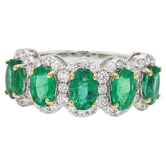 Early 21st Century Natural 2.24 cts Zambian emerald & 0.70 cts diamond band gold For Sale - Image 5 of 18