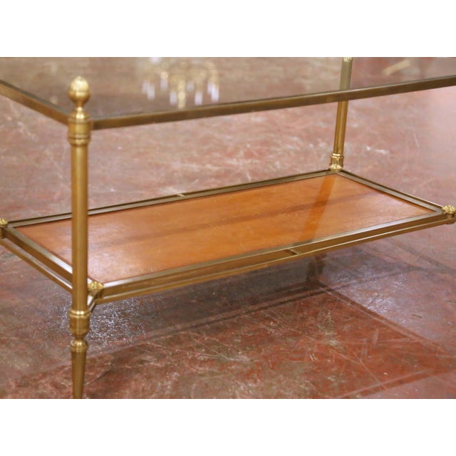 Mid 20th Century Mid-Century French Maison Jansen Bronze and Leather Two-Tier Coffee Table For Sale - Image 5 of 8