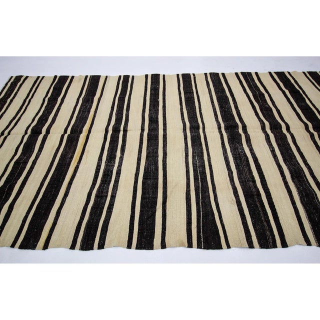 Contemporary 1960s Vintage Striped Natural Kilim Rug- 5′10″ × 11′3″ For Sale - Image 3 of 7