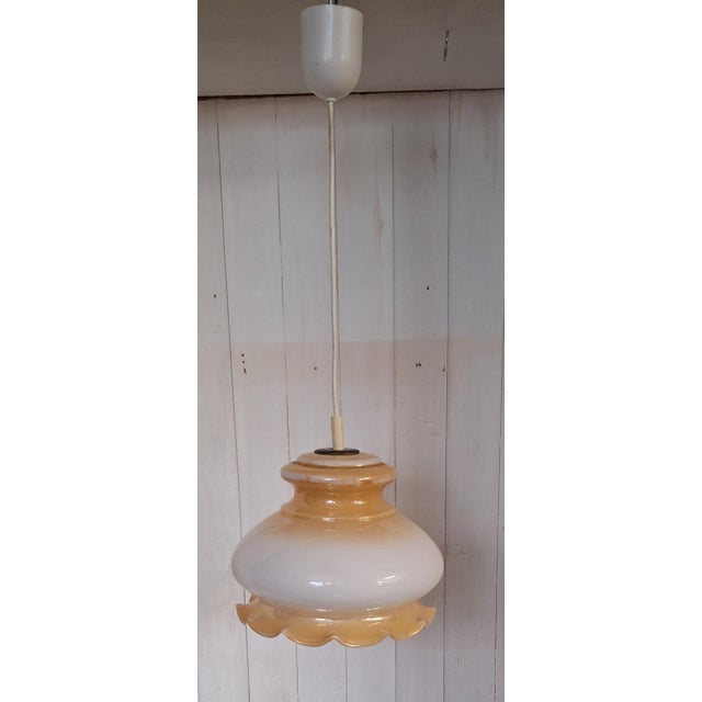 Vintage Pendant Lamp with White Glass Shade, 1970s, in Very Good conditions. Designed 1970 to 1979 Up to 250V (Europe/UK...