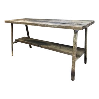 Early Iron and Wood Industrial Table - Use as Kitchen Island or Console Table For Sale