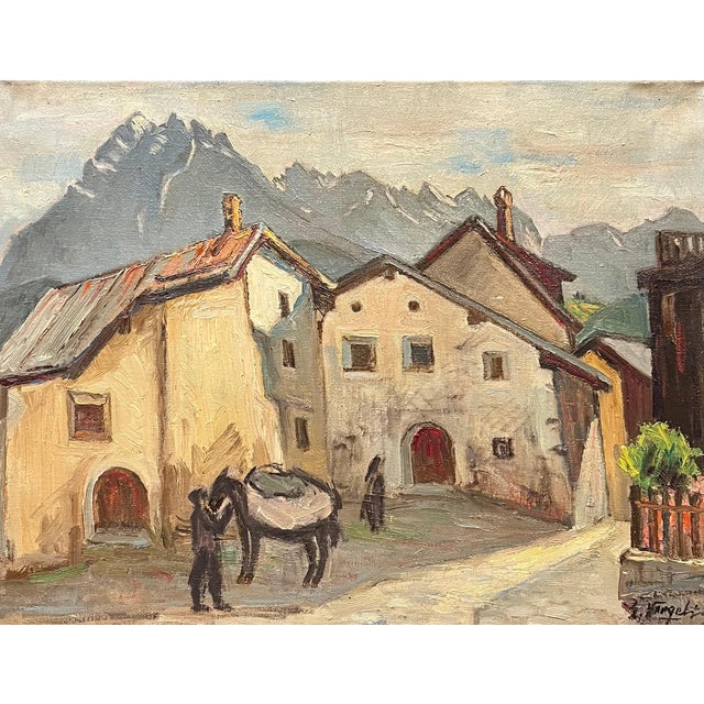 Ernest Voegeli, Old Corner in Schuls, Oil on Canvas For Sale