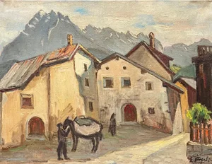Ernest Voegeli, Old Corner in Schuls, Oil on Canvas