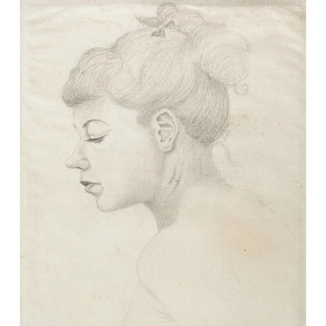 Mid-Century Modern Vintage Mid Century Semi Nude Female Portrait Drawing For Sale - Image 3 of 5