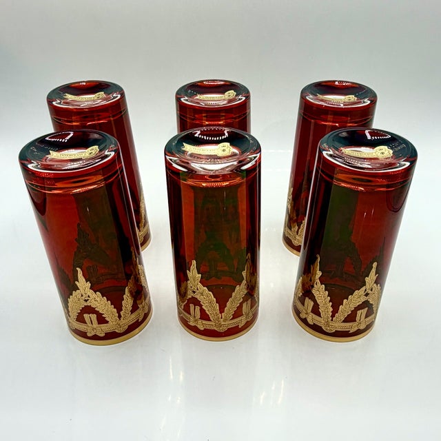 Italian Red Highball Glasses with 24k Gold Garlands from Interglass, 1980s, Set of 6 For Sale - Image 13 of 14