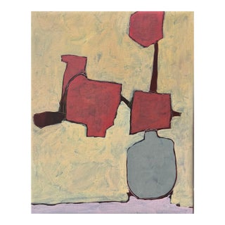 Abstract Still Life Painting, Modern Minimalist Painting in Red and Beige, Contemporary Original Oil Painting 15.7x19.6 Inches, Neutral Home Decor For Sale