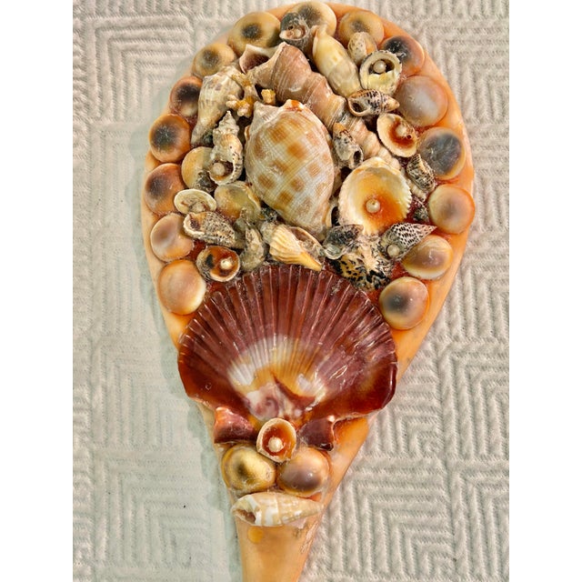 Mid-Century Mermaid Grotto Sailors Valentine Sea Shell Encrusted Vanity Hand Mirror For Sale - Image 4 of 12