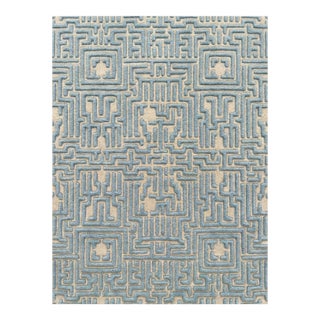 Theseus Hand-Tufted Maze Rug, Sky Blue, 9x12 For Sale