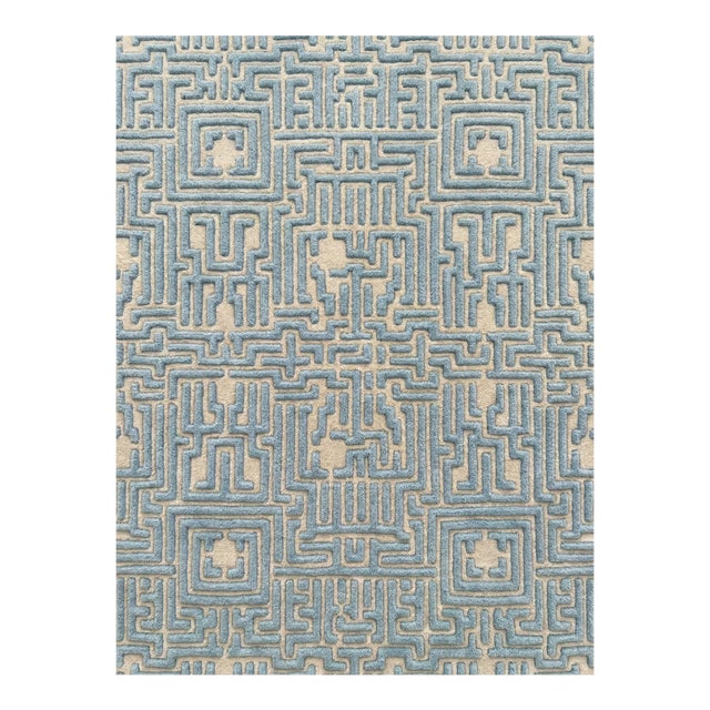 Theseus Hand-Tufted Maze Rug, Sky Blue, 9x12 For Sale