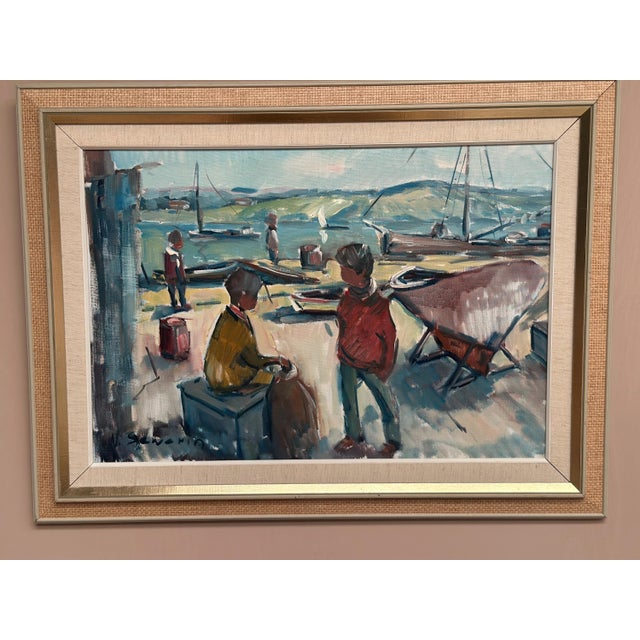 Original Swedish Oil on Canvas – “Harbour” by Nils Sewerin – Signed – Framed – 71 × 62 cm (28" × 24.4") A mid-20th-century...