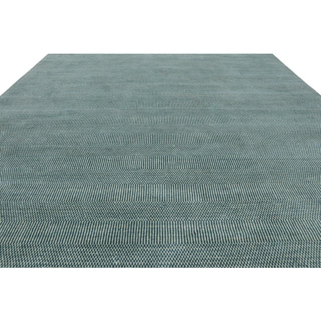 Modern Rug & Kilim’s Modern Rug in Cream & Blue, With Stripes and Geometric Patterns For Sale - Image 3 of 8