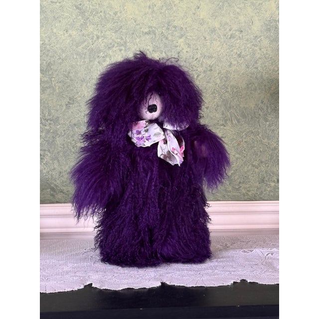 Purple Mongolian Lamb Fur Large Collectible Teddy Bear by Bear Mountain Artist Kathy Bindert For Sale - Image 4 of 8
